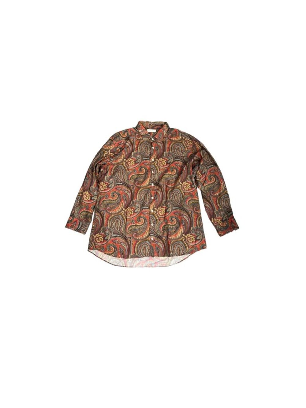 Etro Milano Mens Paisley Button Down Shirt Size 45 Rust Orange Blue Cotton